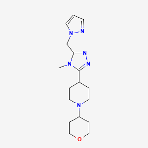 molecular formula C17H26N6O B5637449 4-[4-methyl-5-(1H-pyrazol-1-ylmethyl)-4H-1,2,4-triazol-3-yl]-1-(tetrahydro-2H-pyran-4-yl)piperidine 