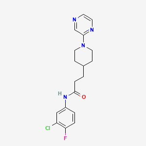 molecular formula C18H20ClFN4O B5637457 N-(3-chloro-4-fluorophenyl)-3-(1-pyrazin-2-ylpiperidin-4-yl)propanamide 