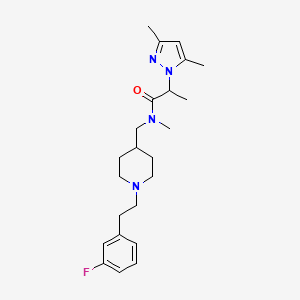 molecular formula C23H33FN4O B5637494 2-(3,5-dimethyl-1H-pyrazol-1-yl)-N-({1-[2-(3-fluorophenyl)ethyl]-4-piperidinyl}methyl)-N-methylpropanamide 