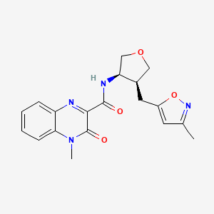 molecular formula C19H20N4O4 B5637501 4-methyl-N-{(3R*,4S*)-4-[(3-methylisoxazol-5-yl)methyl]tetrahydrofuran-3-yl}-3-oxo-3,4-dihydroquinoxaline-2-carboxamide 