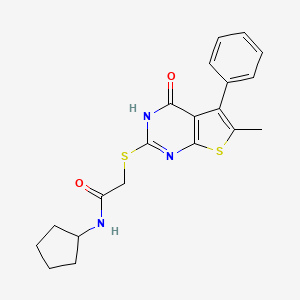 molecular formula C20H21N3O2S2 B5637513 N-cyclopentyl-2-[(6-methyl-4-oxo-5-phenyl-3,4-dihydrothieno[2,3-d]pyrimidin-2-yl)thio]acetamide 