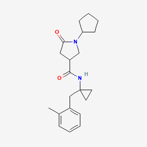 molecular formula C21H28N2O2 B5637556 1-cyclopentyl-N-[1-(2-methylbenzyl)cyclopropyl]-5-oxo-3-pyrrolidinecarboxamide 