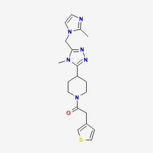 molecular formula C19H24N6OS B5637673 4-{4-methyl-5-[(2-methyl-1H-imidazol-1-yl)methyl]-4H-1,2,4-triazol-3-yl}-1-(3-thienylacetyl)piperidine 