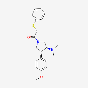 molecular formula C21H26N2O2S B5637778 (3S*,4R*)-4-(4-methoxyphenyl)-N,N-dimethyl-1-[(phenylthio)acetyl]pyrrolidin-3-amine 