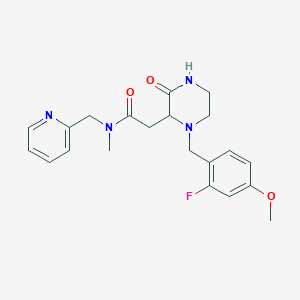 molecular formula C21H25FN4O3 B5637813 2-[1-(2-fluoro-4-methoxybenzyl)-3-oxo-2-piperazinyl]-N-methyl-N-(2-pyridinylmethyl)acetamide 