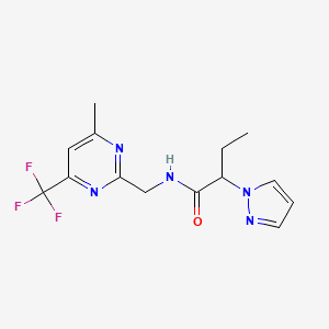 molecular formula C14H16F3N5O B5637838 N-{[4-methyl-6-(trifluoromethyl)-2-pyrimidinyl]methyl}-2-(1H-pyrazol-1-yl)butanamide 