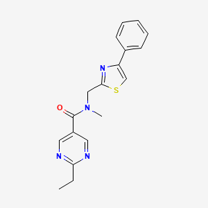 molecular formula C18H18N4OS B5637906 2-ethyl-N-methyl-N-[(4-phenyl-1,3-thiazol-2-yl)methyl]-5-pyrimidinecarboxamide 