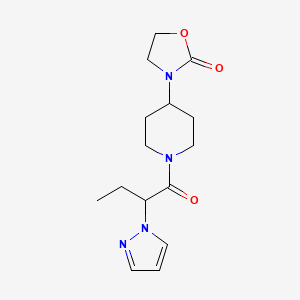 molecular formula C15H22N4O3 B5637943 3-{1-[2-(1H-pyrazol-1-yl)butanoyl]-4-piperidinyl}-1,3-oxazolidin-2-one 