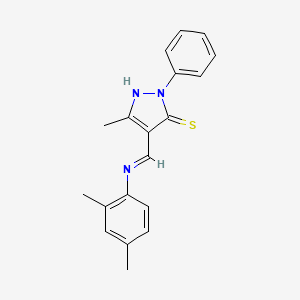 molecular formula C19H19N3S B5637959 4-{[(2,4-dimethylphenyl)amino]methylene}-5-methyl-2-phenyl-2,4-dihydro-3H-pyrazole-3-thione 