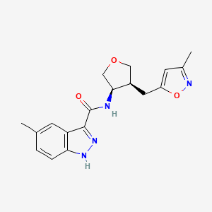 molecular formula C18H20N4O3 B5637979 5-methyl-N-{(3R*,4S*)-4-[(3-methylisoxazol-5-yl)methyl]tetrahydrofuran-3-yl}-1H-indazole-3-carboxamide 