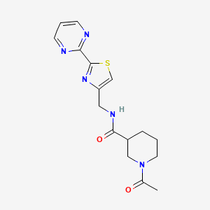 molecular formula C16H19N5O2S B5638100 1-acetyl-N-{[2-(2-pyrimidinyl)-1,3-thiazol-4-yl]methyl}-3-piperidinecarboxamide 