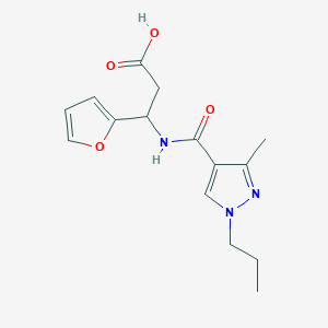 molecular formula C15H19N3O4 B5638206 3-(2-furyl)-3-{[(3-methyl-1-propyl-1H-pyrazol-4-yl)carbonyl]amino}propanoic acid 