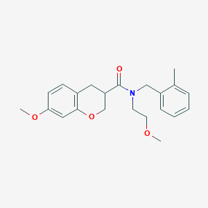 molecular formula C22H27NO4 B5638321 7-methoxy-N-(2-methoxyethyl)-N-(2-methylbenzyl)chromane-3-carboxamide 