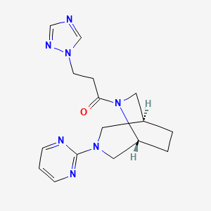molecular formula C16H21N7O B5638410 (1S*,5R*)-3-(2-pyrimidinyl)-6-[3-(1H-1,2,4-triazol-1-yl)propanoyl]-3,6-diazabicyclo[3.2.2]nonane 