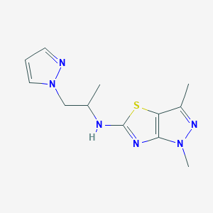 molecular formula C12H16N6S B5638497 1,3-dimethyl-N-[1-methyl-2-(1H-pyrazol-1-yl)ethyl]-1H-pyrazolo[3,4-d][1,3]thiazol-5-amine 