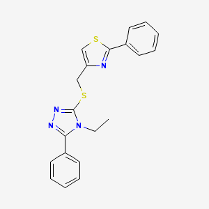 molecular formula C20H18N4S2 B5638699 4-ethyl-3-phenyl-5-{[(2-phenyl-1,3-thiazol-4-yl)methyl]thio}-4H-1,2,4-triazole 