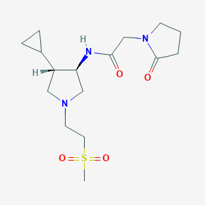 molecular formula C16H27N3O4S B5639003 N-{rel-(3R,4S)-4-cyclopropyl-1-[2-(methylsulfonyl)ethyl]-3-pyrrolidinyl}-2-(2-oxo-1-pyrrolidinyl)acetamide hydrochloride 