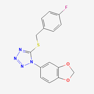 molecular formula C15H11FN4O2S B5639053 1-(1,3-benzodioxol-5-yl)-5-[(4-fluorobenzyl)thio]-1H-tetrazole 