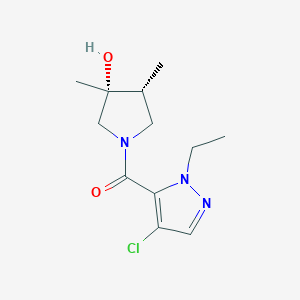 molecular formula C12H18ClN3O2 B5639198 (3R*,4R*)-1-[(4-chloro-1-ethyl-1H-pyrazol-5-yl)carbonyl]-3,4-dimethyl-3-pyrrolidinol 