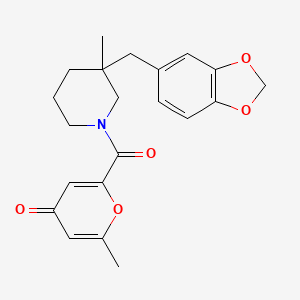 molecular formula C21H23NO5 B5639285 2-{[3-(1,3-benzodioxol-5-ylmethyl)-3-methylpiperidin-1-yl]carbonyl}-6-methyl-4H-pyran-4-one 