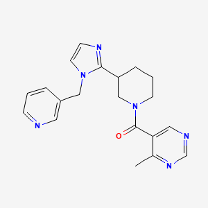 molecular formula C20H22N6O B5639337 4-methyl-5-({3-[1-(3-pyridinylmethyl)-1H-imidazol-2-yl]-1-piperidinyl}carbonyl)pyrimidine 