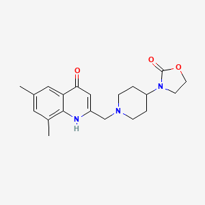 molecular formula C20H25N3O3 B5639380 3-{1-[(4-hydroxy-6,8-dimethylquinolin-2-yl)methyl]piperidin-4-yl}-1,3-oxazolidin-2-one 
