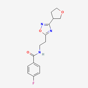 molecular formula C15H16FN3O3 B5639465 4-fluoro-N-{2-[3-(tetrahydrofuran-3-yl)-1,2,4-oxadiazol-5-yl]ethyl}benzamide 