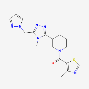 molecular formula C17H21N7OS B5639625 3-[4-methyl-5-(1H-pyrazol-1-ylmethyl)-4H-1,2,4-triazol-3-yl]-1-[(4-methyl-1,3-thiazol-5-yl)carbonyl]piperidine 