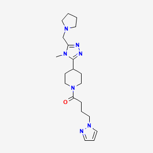 molecular formula C20H31N7O B5639650 4-[4-methyl-5-(pyrrolidin-1-ylmethyl)-4H-1,2,4-triazol-3-yl]-1-[4-(1H-pyrazol-1-yl)butanoyl]piperidine 