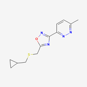 molecular formula C12H14N4OS B5639699 3-(5-{[(cyclopropylmethyl)thio]methyl}-1,2,4-oxadiazol-3-yl)-6-methylpyridazine 