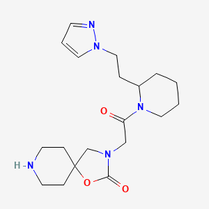 molecular formula C19H29N5O3 B5639769 3-(2-oxo-2-{2-[2-(1H-pyrazol-1-yl)ethyl]-1-piperidinyl}ethyl)-1-oxa-3,8-diazaspiro[4.5]decan-2-one hydrochloride 
