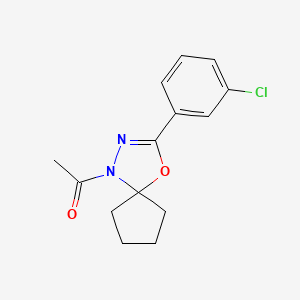 molecular formula C14H15ClN2O2 B5639795 1-acetyl-3-(3-chlorophenyl)-4-oxa-1,2-diazaspiro[4.4]non-2-ene 