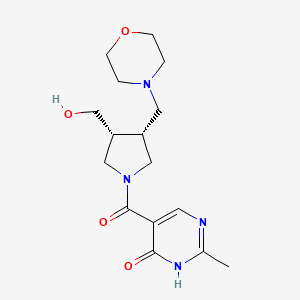 molecular formula C16H24N4O4 B5639877 5-{[(3R*,4R*)-3-(hydroxymethyl)-4-(4-morpholinylmethyl)-1-pyrrolidinyl]carbonyl}-2-methyl-4(3H)-pyrimidinone 