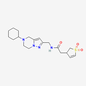 molecular formula C19H28N4O3S B5640022 N-[(5-cyclohexyl-4,5,6,7-tetrahydropyrazolo[1,5-a]pyrazin-2-yl)methyl]-2-(1,1-dioxido-2,3-dihydro-3-thienyl)acetamide 