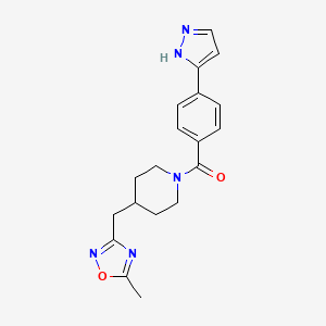 molecular formula C19H21N5O2 B5640036 4-[(5-methyl-1,2,4-oxadiazol-3-yl)methyl]-1-[4-(1H-pyrazol-3-yl)benzoyl]piperidine 