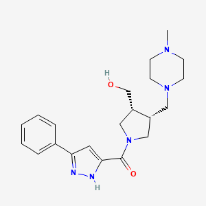 molecular formula C21H29N5O2 B5640180 {(3R*,4R*)-4-[(4-methylpiperazin-1-yl)methyl]-1-[(3-phenyl-1H-pyrazol-5-yl)carbonyl]pyrrolidin-3-yl}methanol 