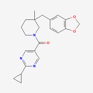 molecular formula C22H25N3O3 B5640352 5-{[3-(1,3-benzodioxol-5-ylmethyl)-3-methylpiperidin-1-yl]carbonyl}-2-cyclopropylpyrimidine 