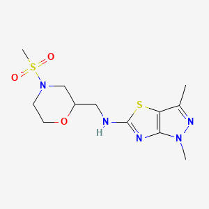 molecular formula C12H19N5O3S2 B5640362 1,3-dimethyl-N-{[4-(methylsulfonyl)morpholin-2-yl]methyl}-1H-pyrazolo[3,4-d][1,3]thiazol-5-amine 