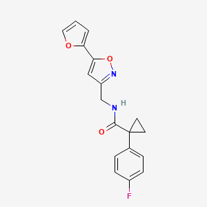 molecular formula C18H15FN2O3 B5640382 1-(4-fluorophenyl)-N-{[5-(2-furyl)-3-isoxazolyl]methyl}cyclopropanecarboxamide 