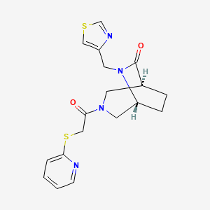 molecular formula C18H20N4O2S2 B5640531 (1S*,5R*)-3-[(pyridin-2-ylthio)acetyl]-6-(1,3-thiazol-4-ylmethyl)-3,6-diazabicyclo[3.2.2]nonan-7-one 