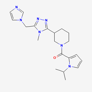 molecular formula C20H27N7O B5640631 3-[5-(1H-imidazol-1-ylmethyl)-4-methyl-4H-1,2,4-triazol-3-yl]-1-[(1-isopropyl-1H-pyrrol-2-yl)carbonyl]piperidine 