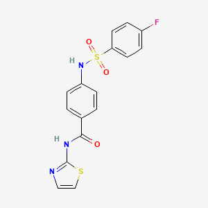 molecular formula C16H12FN3O3S2 B5640657 4-{[(4-fluorophenyl)sulfonyl]amino}-N-1,3-thiazol-2-ylbenzamide 