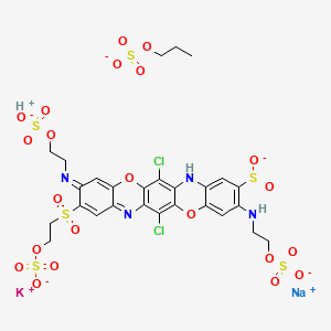 molecular formula C27H26Cl2KN4NaO22S6-2 B564070 Ethanol, 2,2'-[[6,13-dichloro-3,10-bis[[2-(sulfooxy)ethyl]amino]triphenodioxazinediyl]bis(sulfonyl)]bis-, bis(hydrogen sulfate) (ester), potassium sodium salt CAS No. 108692-09-7