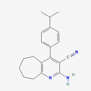 molecular formula C20H23N3 B5641038 2-amino-4-(4-isopropylphenyl)-6,7,8,9-tetrahydro-5H-cyclohepta[b]pyridine-3-carbonitrile 