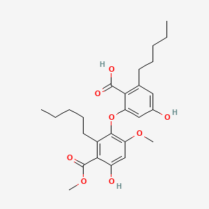 molecular formula C26H34O8 B564110 4-Hydroxy-2-[4-hydroxy-6-methoxy-3-(methoxycarbonyl)-2-pentylphenoxy]-6-pentylbenzoic acid CAS No. 101910-74-1