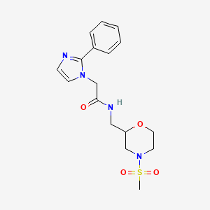 molecular formula C17H22N4O4S B5641271 N-{[4-(methylsulfonyl)-2-morpholinyl]methyl}-2-(2-phenyl-1H-imidazol-1-yl)acetamide 
