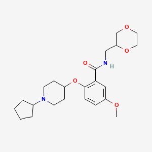 molecular formula C23H34N2O5 B5641292 2-[(1-cyclopentyl-4-piperidinyl)oxy]-N-(1,4-dioxan-2-ylmethyl)-5-methoxybenzamide 