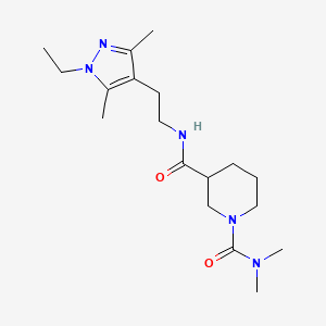molecular formula C18H31N5O2 B5641317 N~3~-[2-(1-ethyl-3,5-dimethyl-1H-pyrazol-4-yl)ethyl]-N~1~,N~1~-dimethyl-1,3-piperidinedicarboxamide 