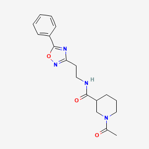 molecular formula C18H22N4O3 B5641381 1-acetyl-N-[2-(5-phenyl-1,2,4-oxadiazol-3-yl)ethyl]-3-piperidinecarboxamide 
