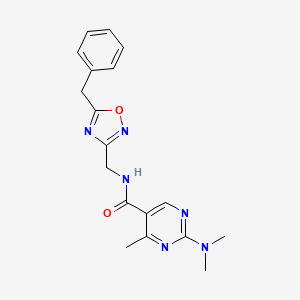 molecular formula C18H20N6O2 B5641488 N-[(5-benzyl-1,2,4-oxadiazol-3-yl)methyl]-2-(dimethylamino)-4-methyl-5-pyrimidinecarboxamide 